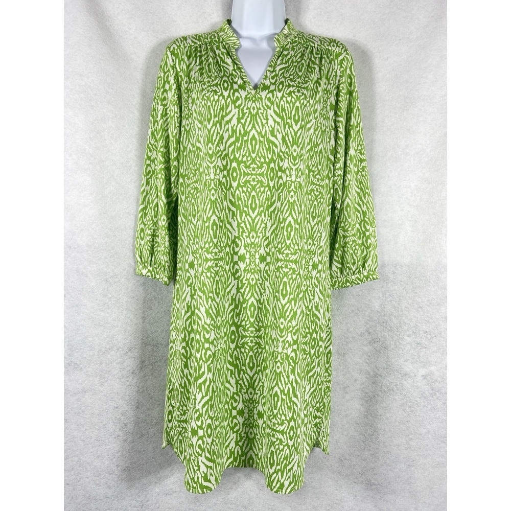 La Mer Luxe Dress Women's Small Green Shift  Mod V-Neck 3/4 Sleeve Retro New